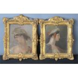 A pair of 18th century oil on board, Sappho and Lais, unsigned.