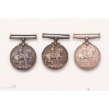 Three WWI British War medals, 3839 PTE W Harrison Northumberland Fus, 9395 PTE S Vicars Norfolk R,