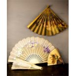 A group of four late 19th/early 20th century fans, one depicting Indian scenes, two ivorine and