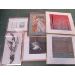 A group of six prints including modern art, photograph etc.