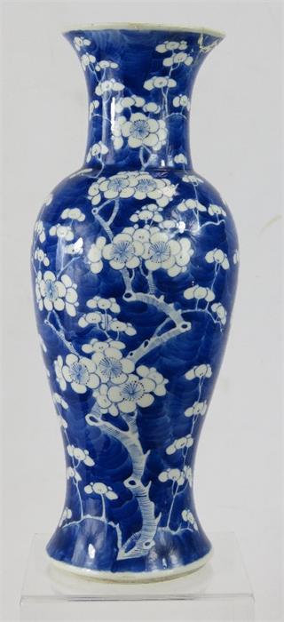 A blue and white Chinese blossom vase, 36cm high.