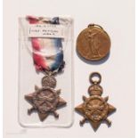 WWI 14/15 Star to 3/12765 PTE J Sykes, West Riding Regt plus 14/15 Star Vic medal to 1642 PTE A Hill