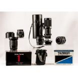 Photographic equipment: five camera lenses and a Tamron adapter C/FD, Tamron Teleconverter, two