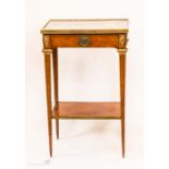 A French kingwood ormolu side table, with marble top, in the manner of Francois Linke.