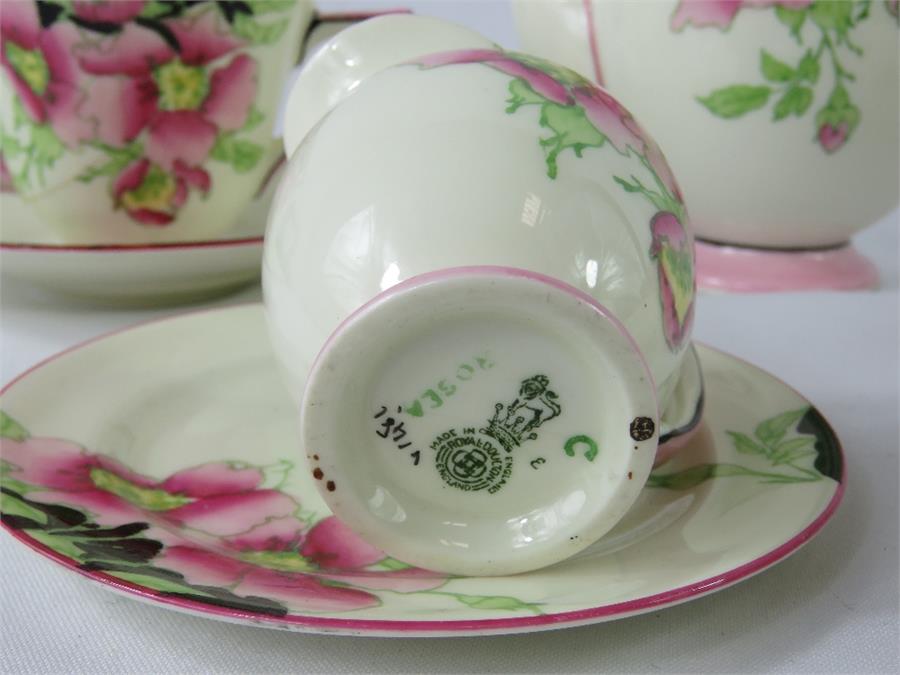 A Royal Doulton Rosea pattern tea for two, including two cups and saucers, tea pot, sugar bowl, - Image 2 of 4