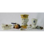 A group of military china, Earl Kitchener toby jug, Imperial German pipe, Churchill bottle