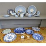 A quantity of Wedgwood Jasperware and blue and white ceramics.