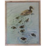 Reckitt (20th century): oil on canvas, Duck and seven ducklings, verso; HQRA II ARMD DIV: BAOR 15.