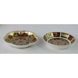 Two Crown Derby Old Imari pattern dishes.