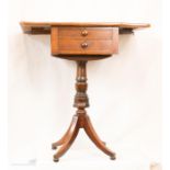 A 19th century oak work table with two drawers, turned column and four splayed legs.