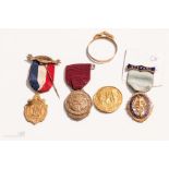 Masonic medals, one with yellow metal mount.