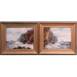 A pair of oil on canvas, coastal scene.