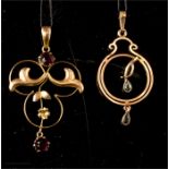 A 9ct gold pendant/lavalier together with a further pendant set with tourmaline, 2.3g. (no chains)