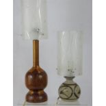 Two table lamps, one treen, the other glazed stoneware.