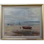 H E Weston (20th century): boats in an estuary, oil on board, signed lower right.