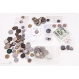 A group of coins to include silver threepenny bits etc.