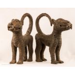 A pair of Benin bronze leopards/cats, 43 by 39cm.