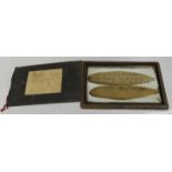 A leather bound travelling shaving mirror with handwritten pressed leaves Halifax from 6.6.91,