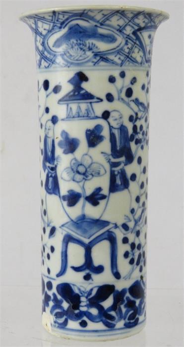 A blue and white 19th century Chinese vase depicting figures.