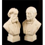 A Gladstone and Dickens bisque model busts, R&L impressed to the back.