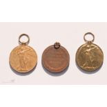 Three WWI Victory medals; 085884 DVR WH Blackturn ASC, 117140 PTE H Wood RANC, 71809 PTE JW Walker