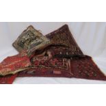 Two 19th century antique carpet runners/prayer rugs, together with three 19th century tapestry