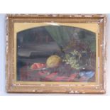 A 19th century oil on canvas, still life with grapes and claret jug, unsigned. size inc. frame 70 by