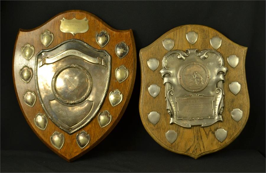 A London Regiment Church Lads Brigade Challenge shield and 45 Airborne Workshop Rifle trophy shield.