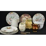 A group of ceramics including lustre jug, Royal Worcester Evesham pattern plates, Victorian plates