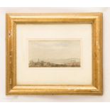 A watercolour depicting industrial landscape, 19 cm by 10cm.