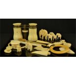 A group of bone carved elephants, bangles, pendants including a Victorian ivory and silver