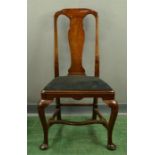 A Queen Anne period walnut single chair, with drop in black velvet seat, with wavy stretcher and