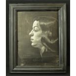 G. Halsey (20th century): female profile portrait, etching in oil.