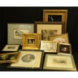 A group of pictures and frames, 19th century engravings, paintings etc.