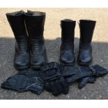 A pair of ladies motorcycle boots size 5, a pair of men's modern motorcycle boots size 8, and