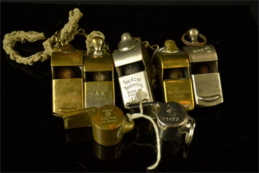 A selection of whistles including Air Ministry example.