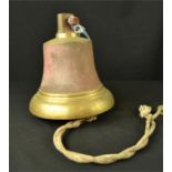 A George VI brass fire bell with original clapper. 26cm high, 24cm wide.