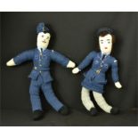 A pair of knitted RAF dolls, modelled as a WAAF and an Airman.