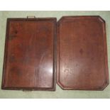 Two oak trays, one with brass handles, both with raised moulded edges.