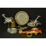 A selection of trench art, aeroplanes, Spitfire money box etc.