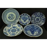 A group of early Delft blue and white plates, the smallest measuring 26cm diameter, one Chinese blue