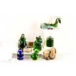 A quantity of glassware, to include a Wedgwood penguin, bear, horse, treen bowl, inkwell and other