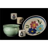 A group of ceramics to include three Royal Memorial mugs, painted bowl etc.