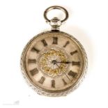 A 19th century silver ladies pocket watch, Birmingham 1876, engraved with decoration.