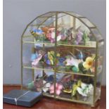 Franklin Mint Butterflies of the world porcelain sculptures, the collection in a glass mirror back