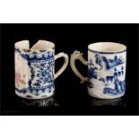 Two blue and white Chinese 19th century porcelain tankards.