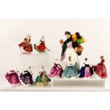 A group of nine Royal Doulton miniature ladies, together with Biddy Pennyfarthing figurine.