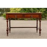 An Edwardian mahogany side table with two drawers.