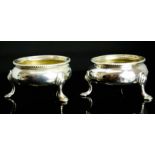 A pair of silver salts, with three feet, 3.07toz.