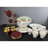 A set of hand painted coffee cans and saucers, Royal Albert part set, rice bowls, Evesham Royal